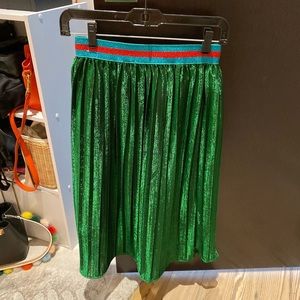 Green metallic midi skirt